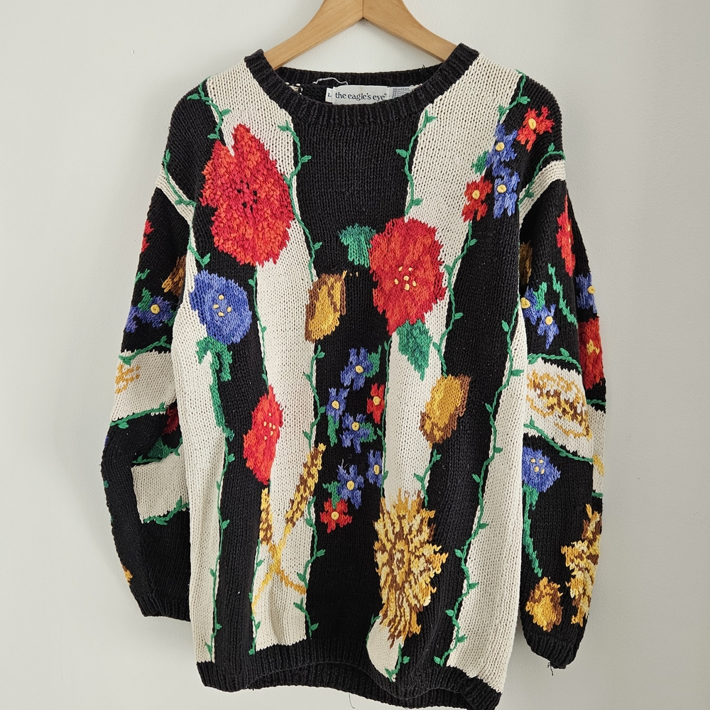 Vintage The Eagles Eye Sweater Large Hand Knit 80s